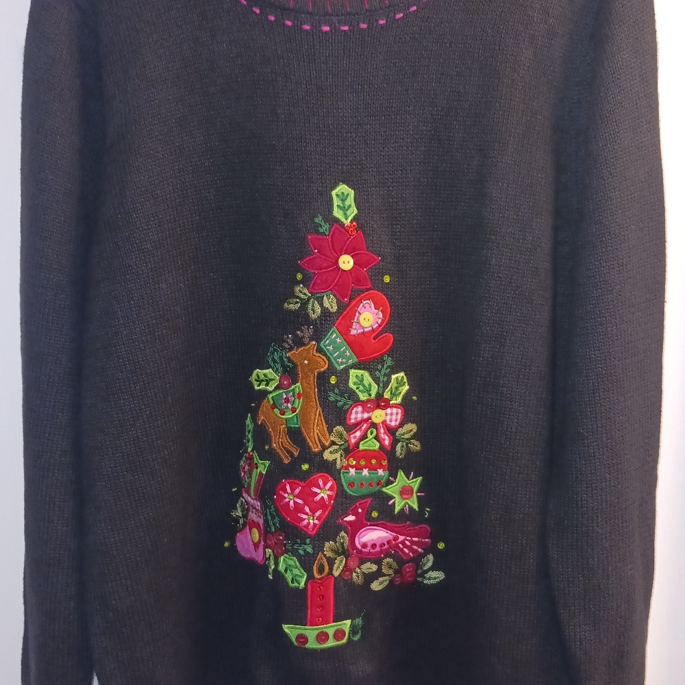 Quacker Factory Lighted Christmas Tree Sweater L